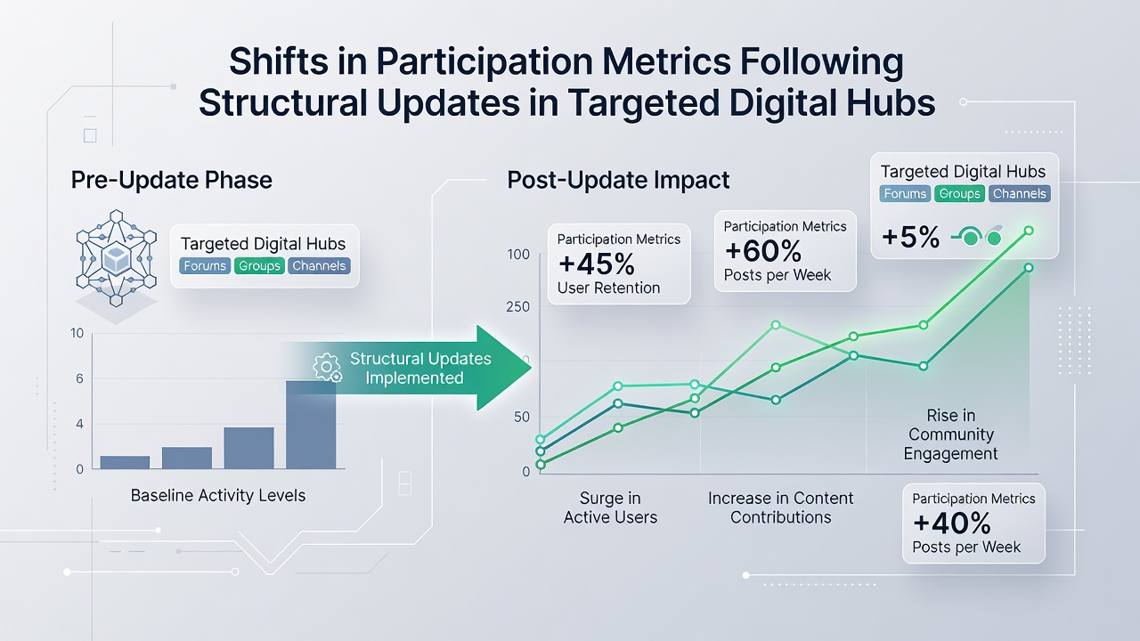 Infographic illustrating user retention and activity trends post-update in digital hubs